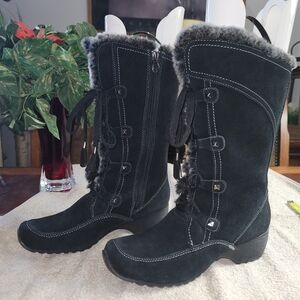 London Fog Black Faux Fur Winter Suede Boots NWOT